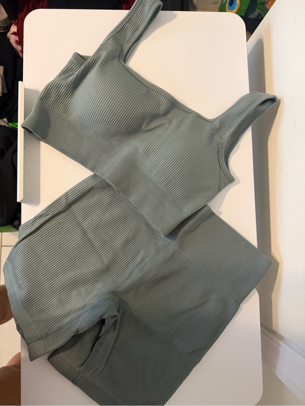 Ribbed Tank and Shorts Set in Sage Green